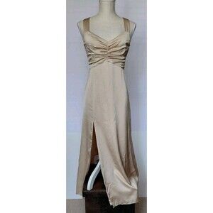 Show Me Your Mumu Midi/Maxi Gold Halter Dress With High Split Size S